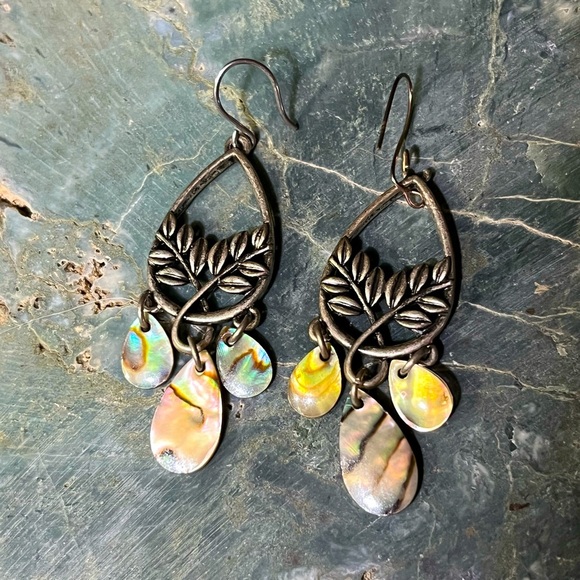 Abalone Shell Silver Dangle Earrings - Picture 1 of 2